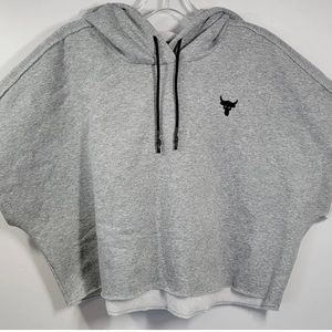 Under Armour Project Rock Sleeveless Cropped Training Hoodie Women's M Gray